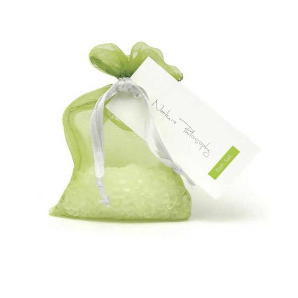 Nature Philosophy bath salt in a sleek green sachet 20 grams. A premium part of the NATURE PHILOSOPHY hotel toiletries collection, natural and indulgent hotel amenities.