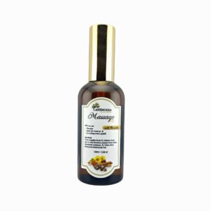 Anemoesa massage body oil with chocolate scent, in a stylish sleek glass bottle of 100ml with gold colored cap. This natural organic handmade cosmetic is aimed for massage body relaxation.