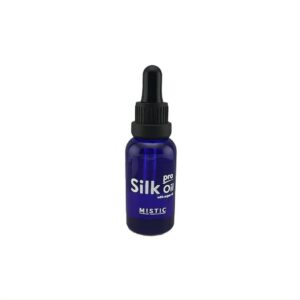 Oil for hair with argan oil and avocado oil in a stylish blue bottle 30ml Silk Oil Pro. A luxury hair oil made from organic and natural ingredients for repairing damaged hair and hair treatment.