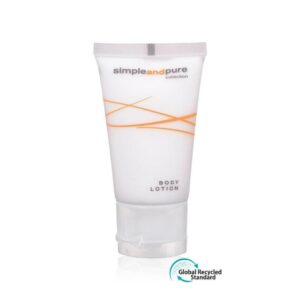 Hotel body lotion in a sleek white tube 30ml. A premium part of the Simple And Pure hotel toiletries brand, offering guests natural and indulgent hotel amenities.