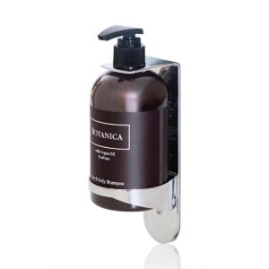 Minimalist silver wall-mounted holder from stainless steel, designed for the Botanica luxury hotel toiletries, providing a stylish and functional solution for displaying guest toiletries as part of premium hotel amenities.